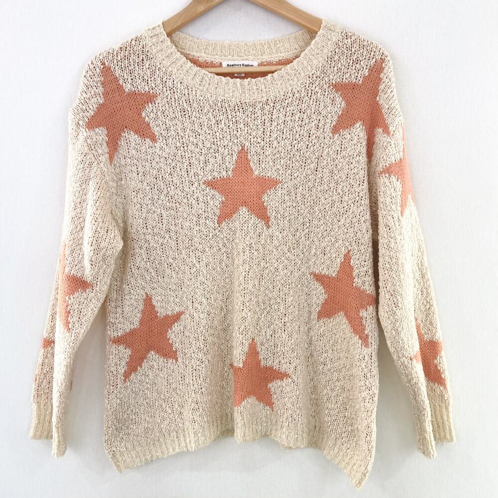 Boutique Women's Star Knit Pullover Sweater Cream Orange size Small - Picture 2 of 7